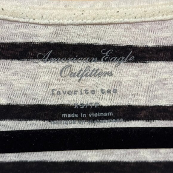 American Eagle Outfitters White w/ Black Stripes Long Sleeve Shirt - Picture 4 of 4